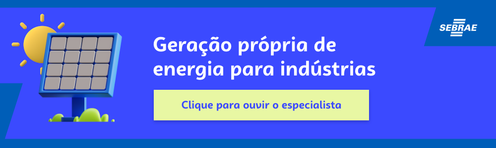 banner com ilustração de um painel de energia fotovoltaica e chamada para material sobre geração própria de energia