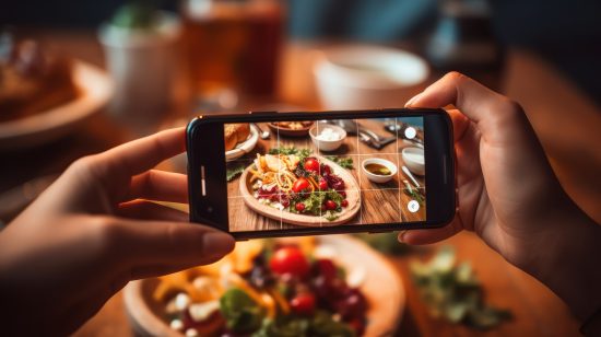 Pessoa fotografando comida em um restaurante