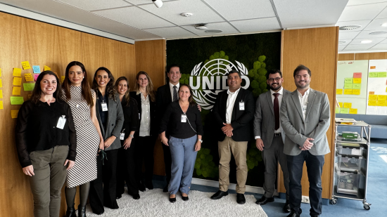 Equipe do Sebrae RS na sede da Organização das Nações Unidas para o Desenvolvimento Industrial em Viena, Áustria
