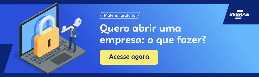 Banner do blog post do Sebrae RS. Na imagem de fundo azul, temos uma ilustração que remete à temática do texto no lado esquerdo. No lado direito temos a marca do Sebrae, a sinalização de conteúdo gratuito e a frase “Quero abrir uma empresa: o que fazer?”. Logo abaixo temos o botão que direciona para o download do conteúdo completo.