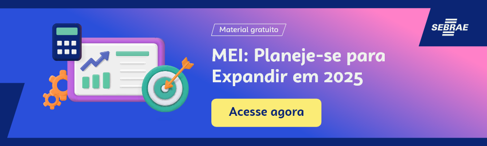 Banner do blog post do Sebrae RS. Na imagem de fundo azul, temos uma ilustração que remete à temática do texto no lado esquerdo. No lado direito temos a marca do Sebrae, a sinalização de conteúdo gratuito e a frase “MEI: Planeje-se para Expandir em 2025”. Logo abaixo temos o botão que direciona para o download do conteúdo completo.